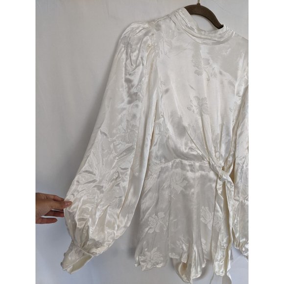 NWT Majorelle Camryn Romper S Floral Satin Jacquard Ivory - Picture 6 of 13